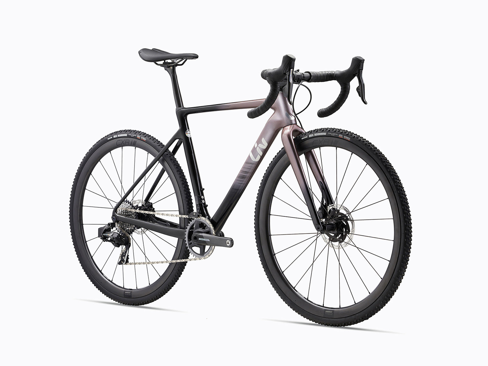 A mountain bike featuring a visible chain and chainring, showcasing its mechanical components and rugged design.