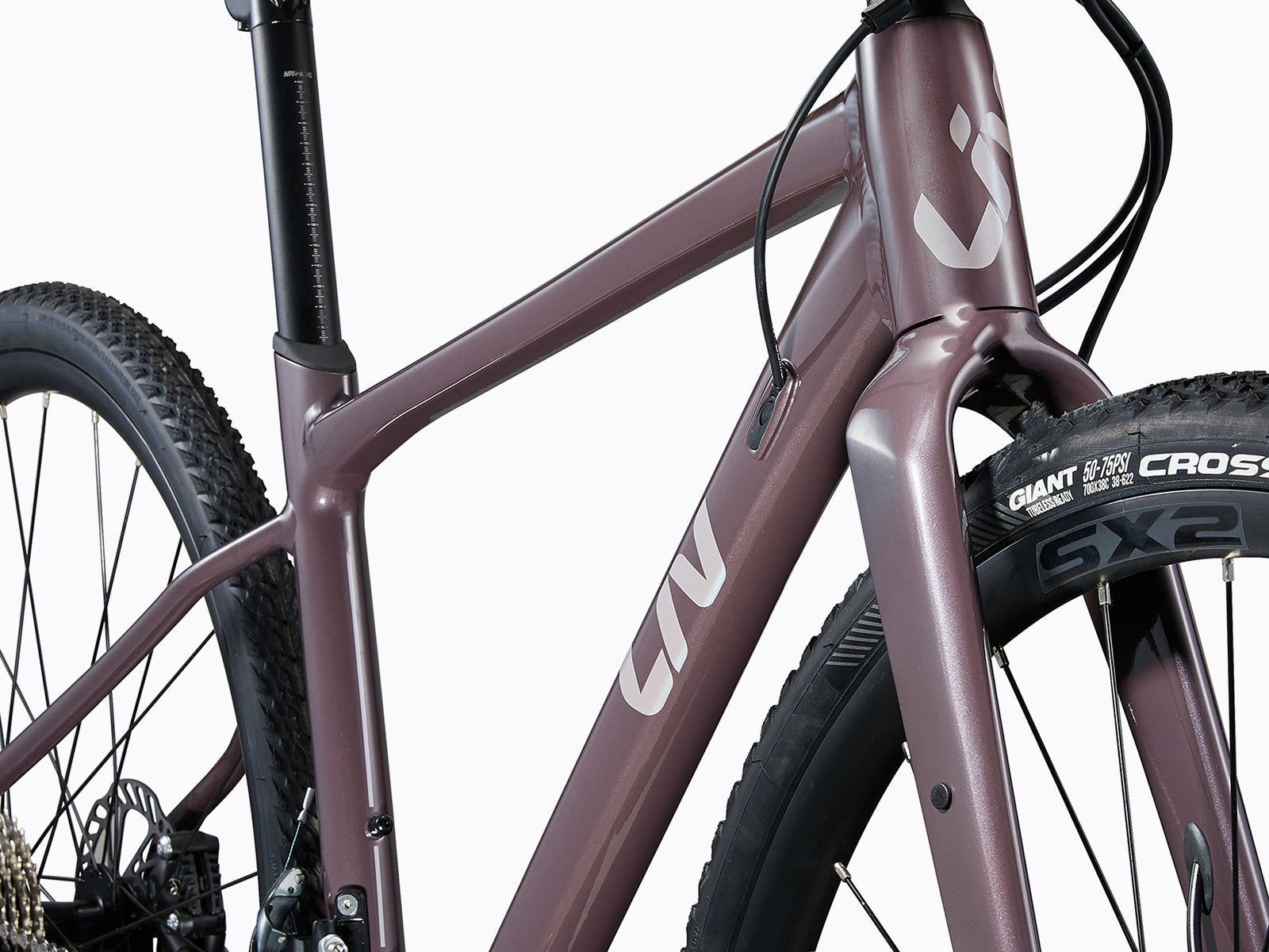 Detailed close-up of a bike's seatpost, highlighting the its structure and sleek color.