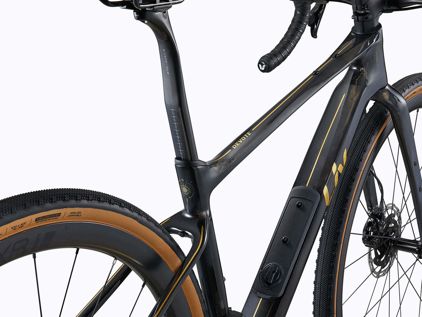 A bicycle featuring modern design with black rim set, positioned against a neutral background.