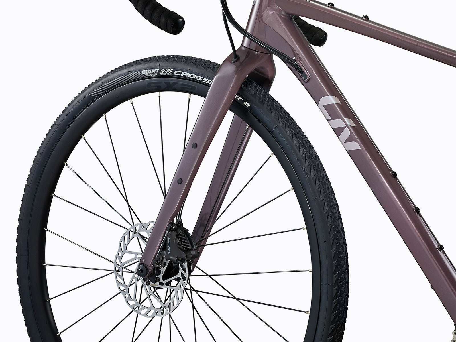 Close-up image of a bicycle's front wheel, featuring intricate details of the tire and spokes.