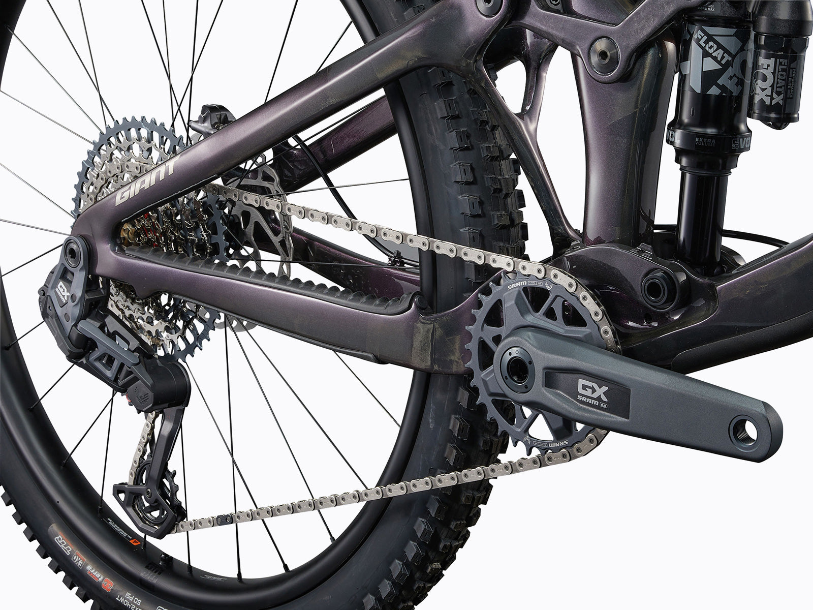 Close-up of a bicycle showcasing its chain, highlighting the intricate details of the bike's mechanics and design.