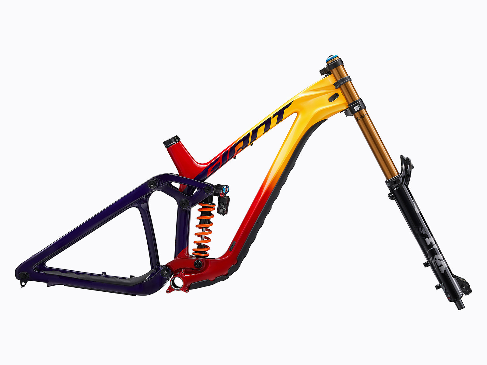 Giant Glory Advanced Pro-FR Legends Edition mtb frameset in yellow, red and dark blue colour accents.