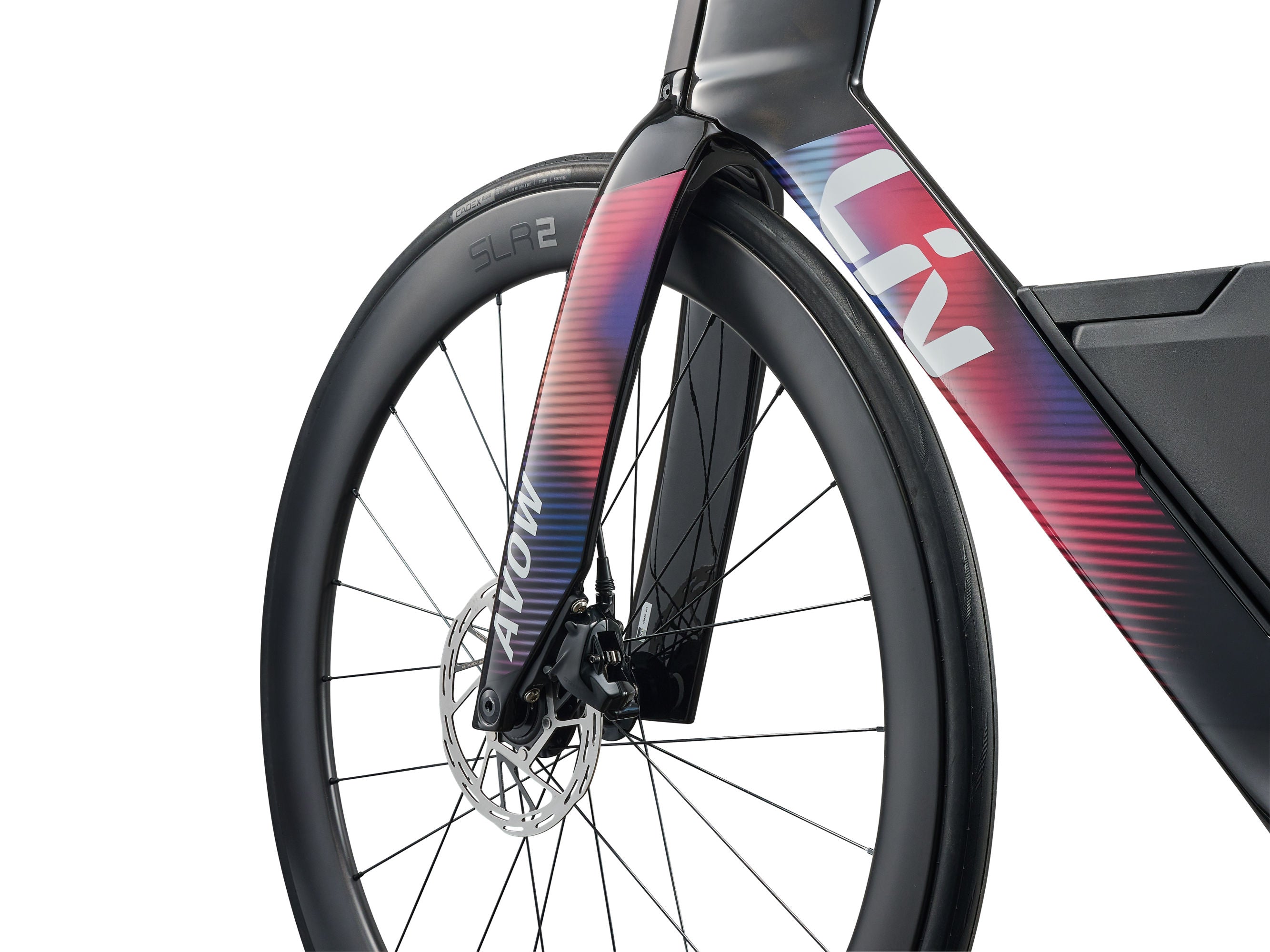 close up view of a bicycle's front wheel.