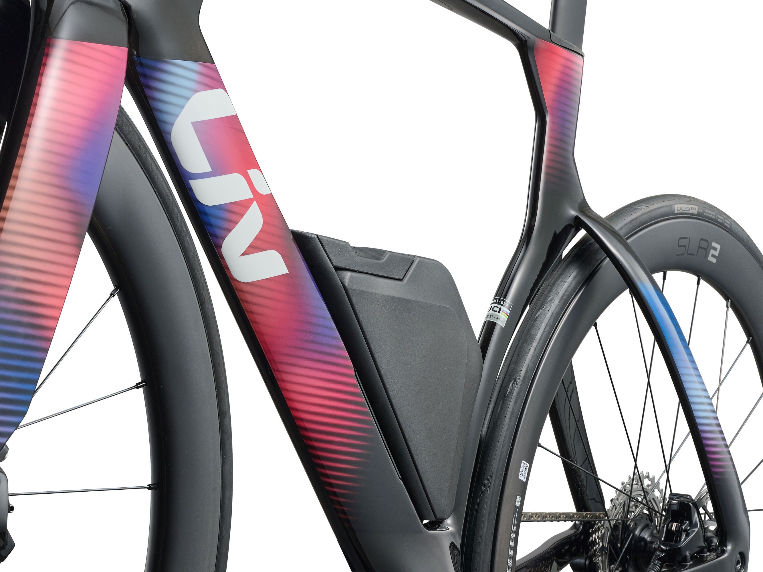 A close up view of a bicycle's frame.
