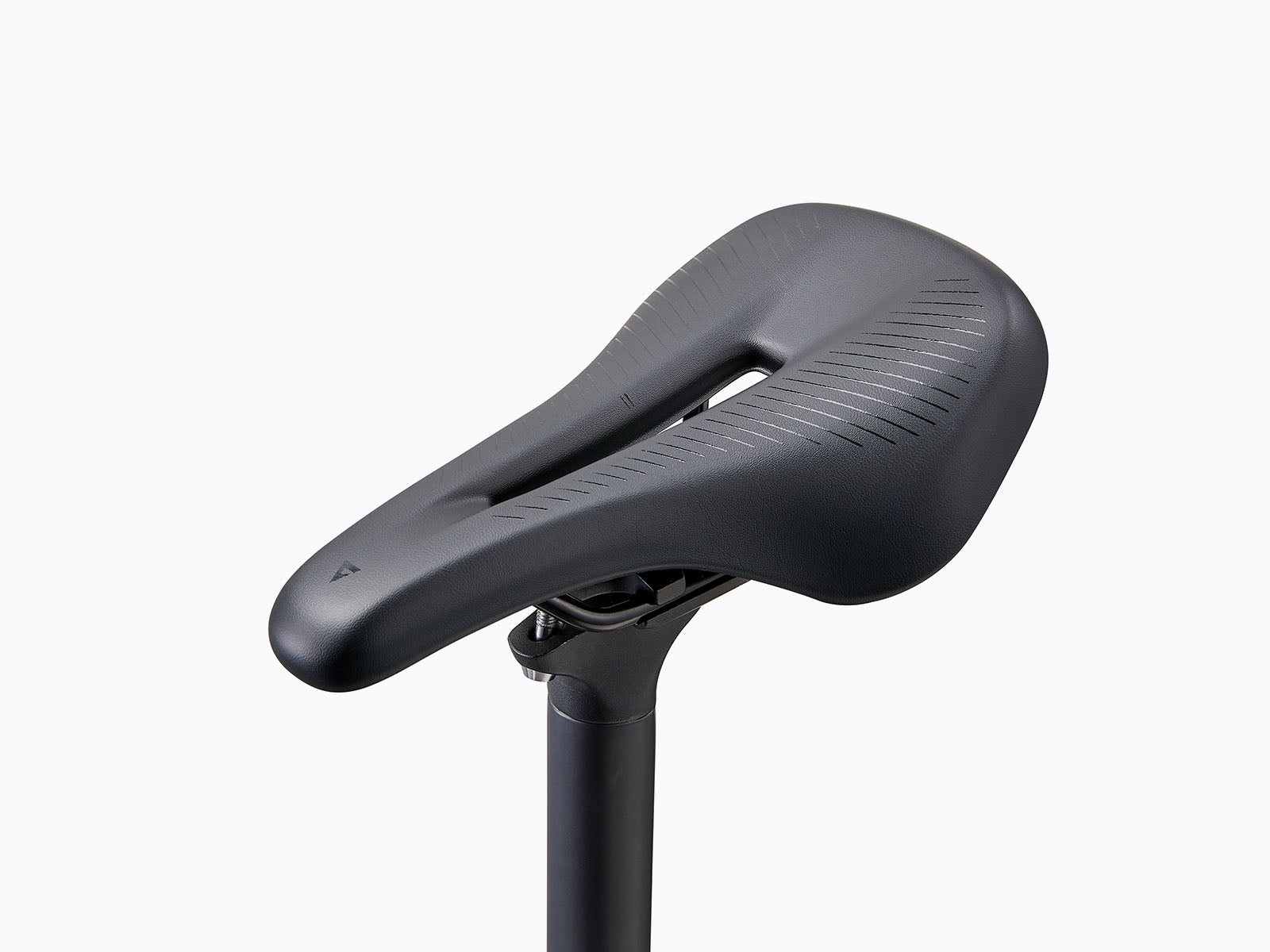 a black bicycle saddle with seat post.