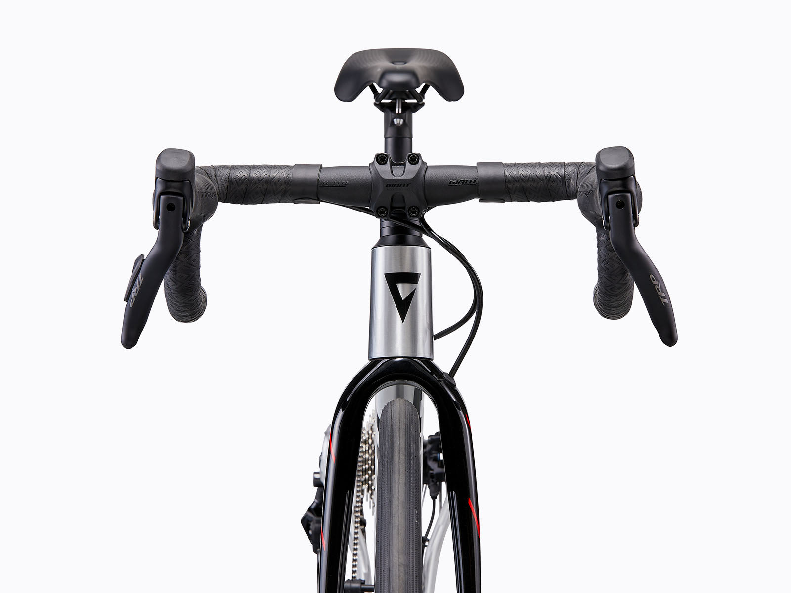 top down view of a bicycle's  handlebars.