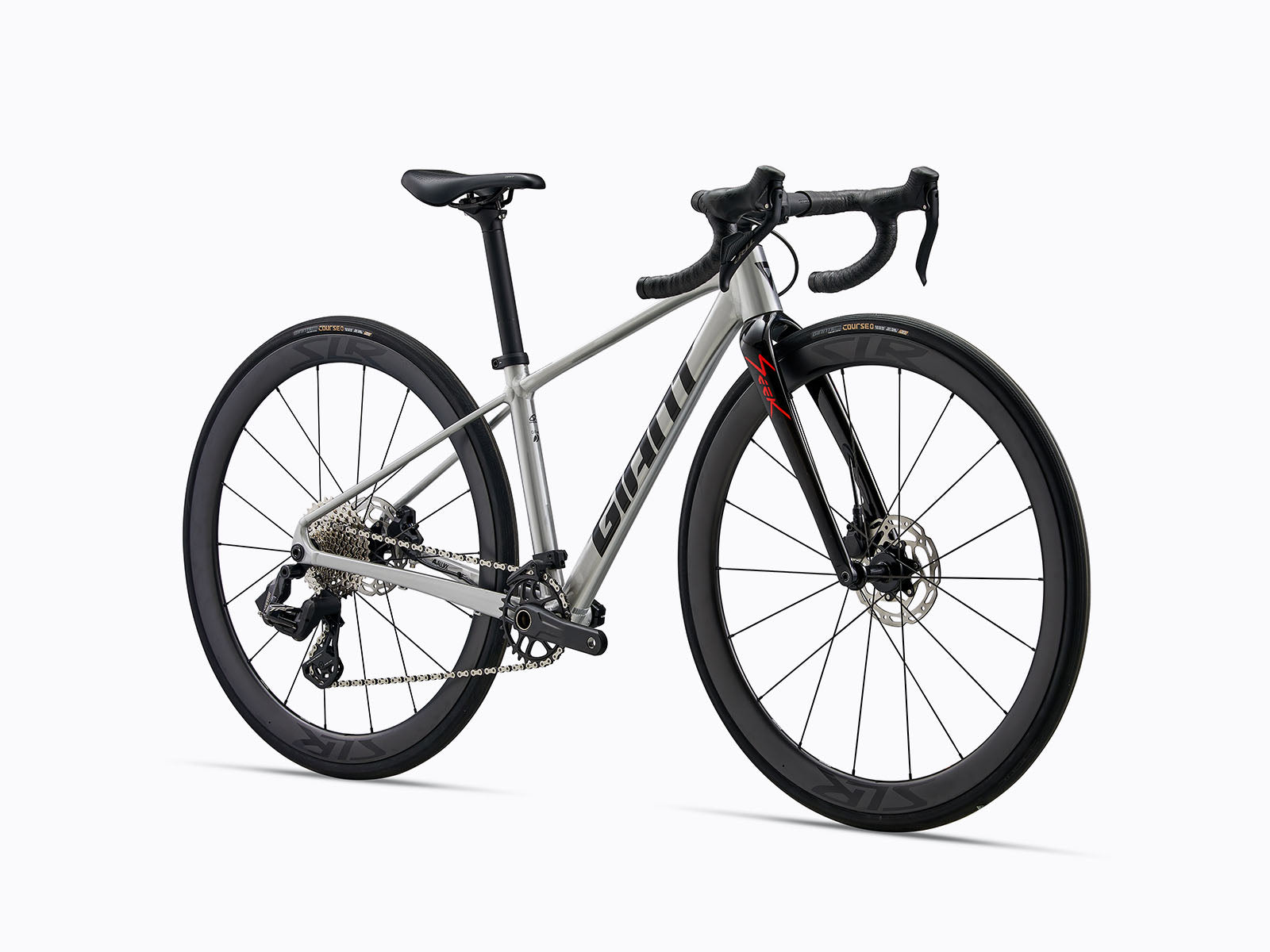 Front view of A Gray Roadbike.