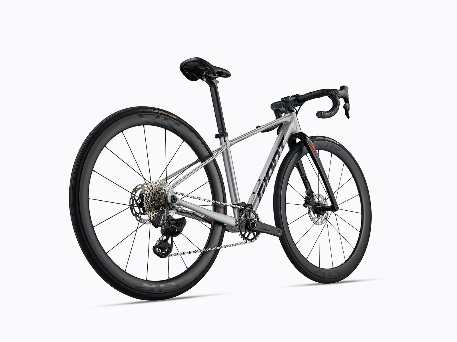 Back view of A Gray Roadbike.