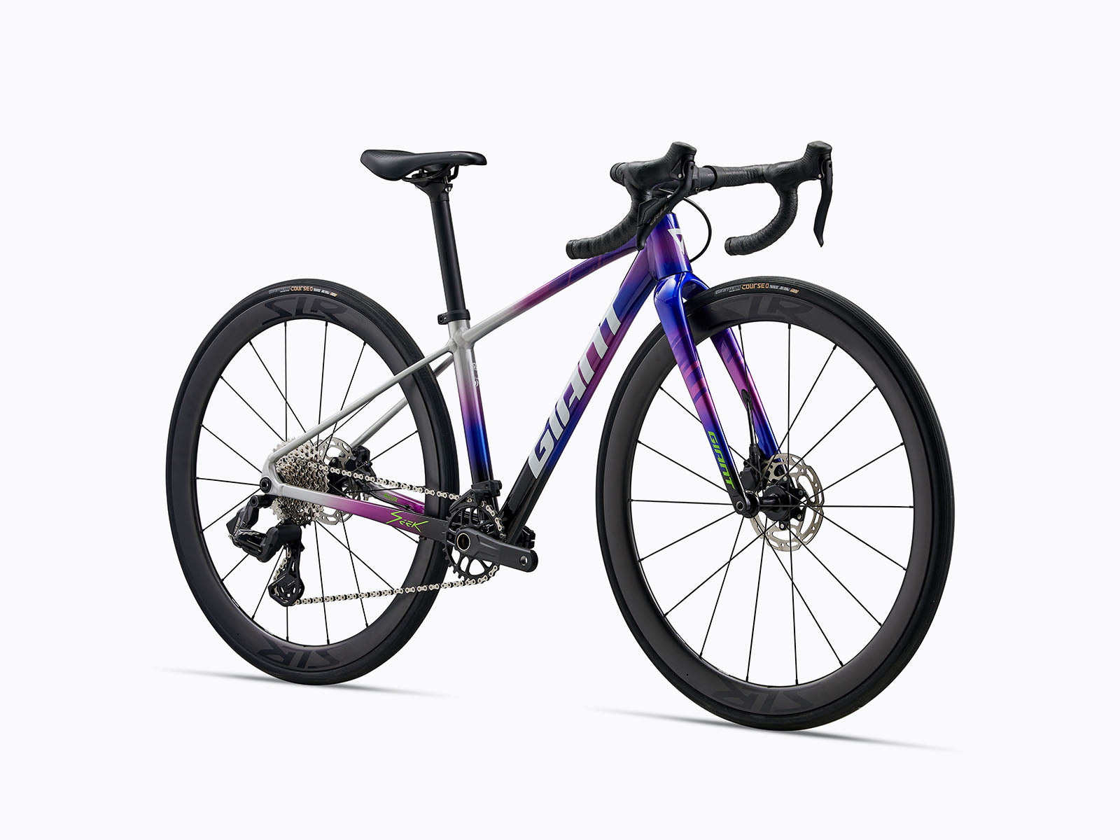 Front view of MY26Seek1 Giant Color C Purple Storm Road bike.