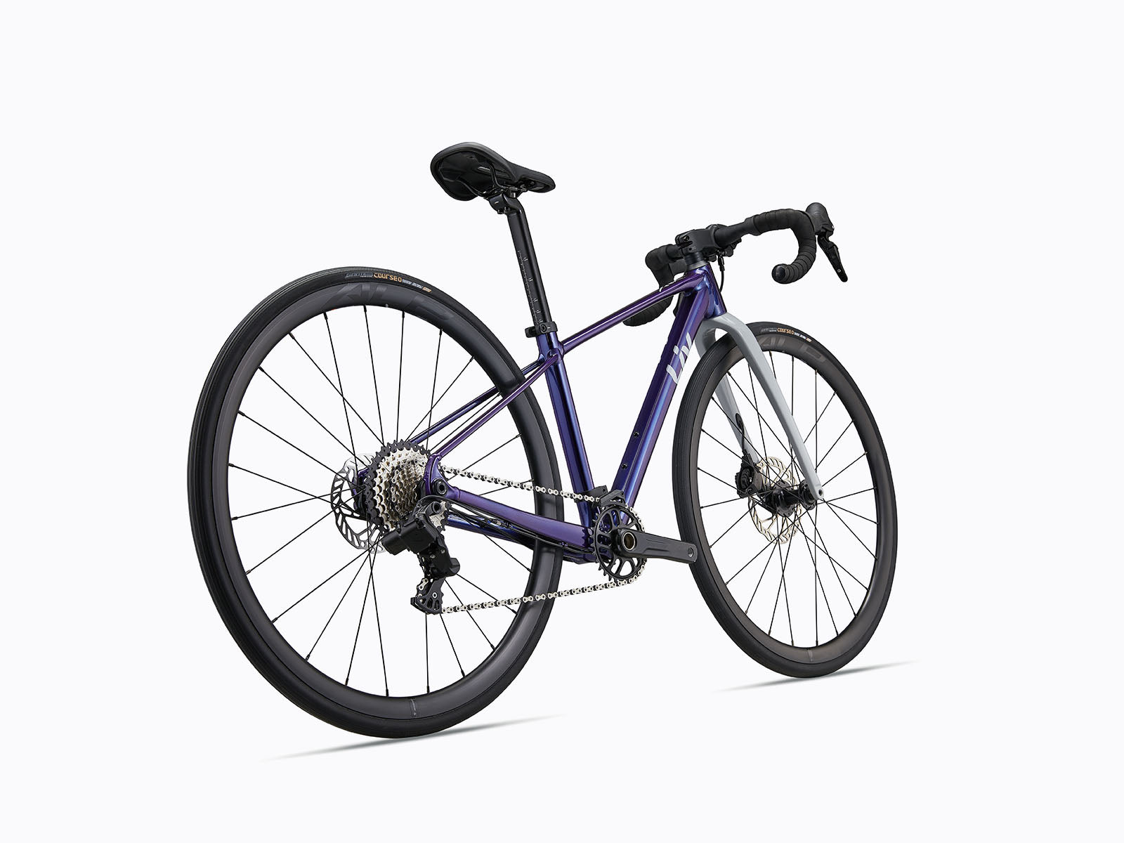 A purple Road bike.